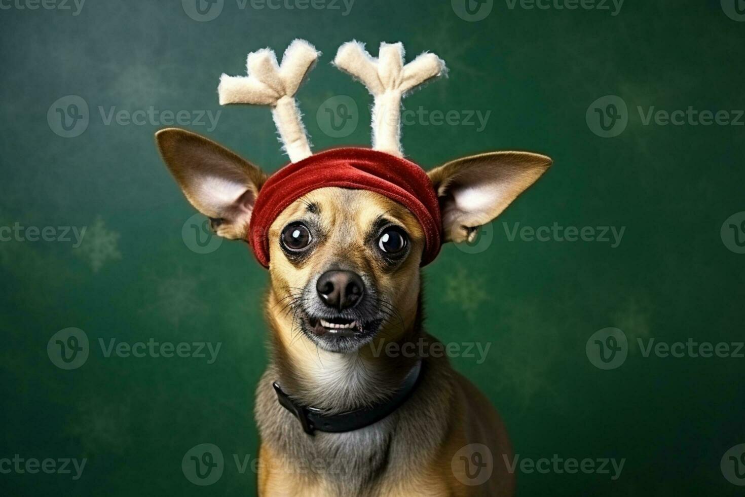 ai generado retrato de un linda perrito vistiendo un Navidad reno venda foto