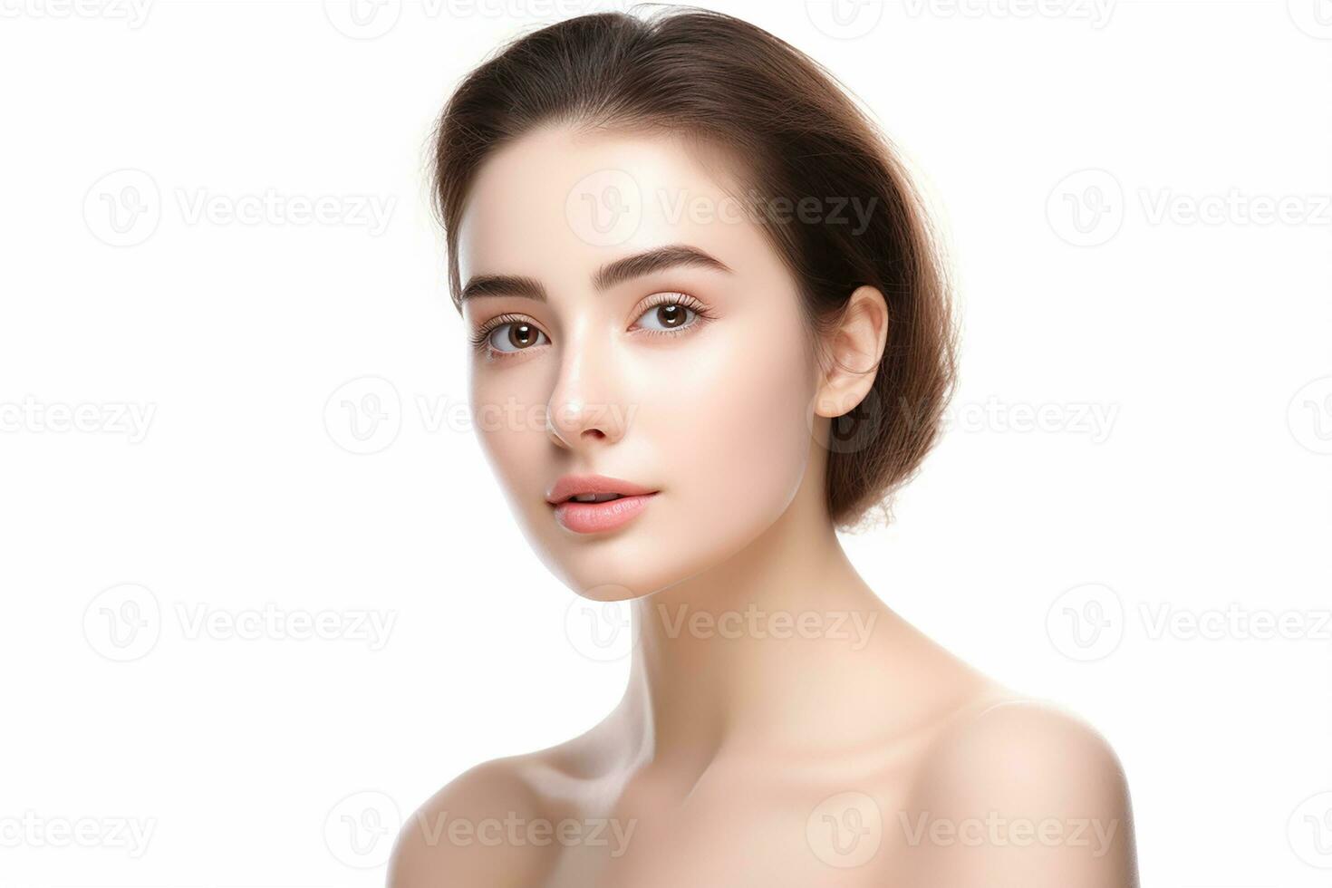 AI generated closeup shot of a beautiful young woman smiling on isolated background generative AI photo