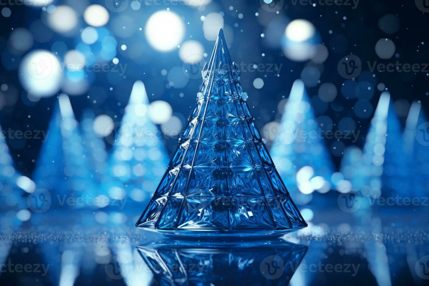 AI generated Abstract Blue shinny Christmas tree with bokeh background technology concept photo