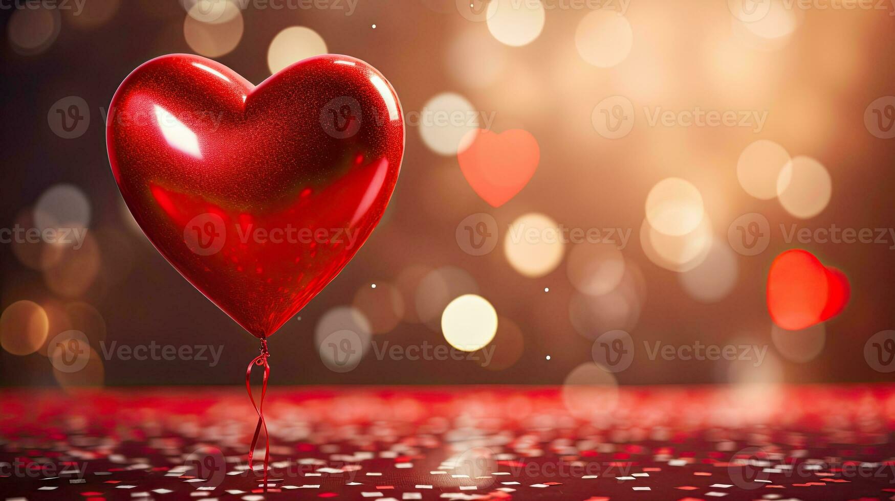 AI generated Glamour red heart balloon on the glitter background AI Generative photo