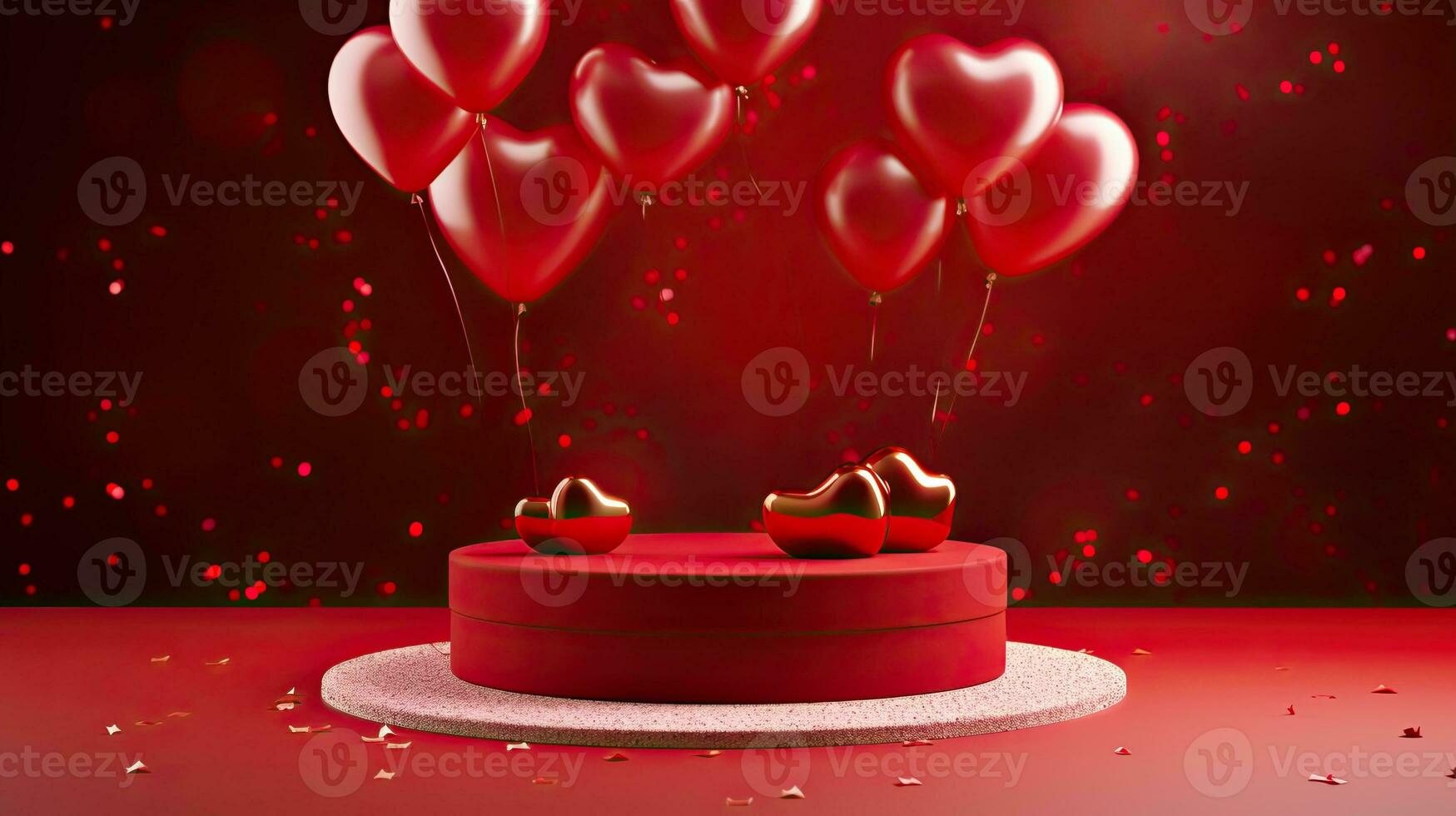 AI generated Red product podium with red heart balloon AI Generative photo