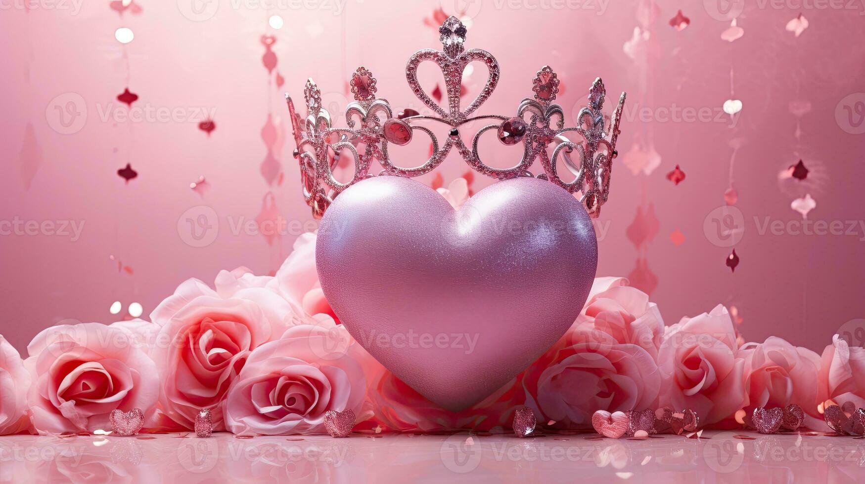 AI generated heart balloon with crown and rose petals AI Generative photo