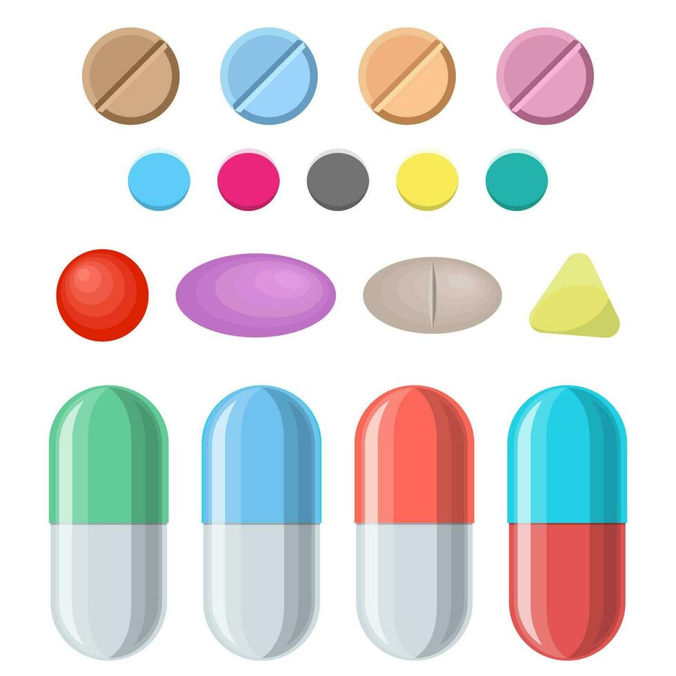 Set of vector pills and capsules.