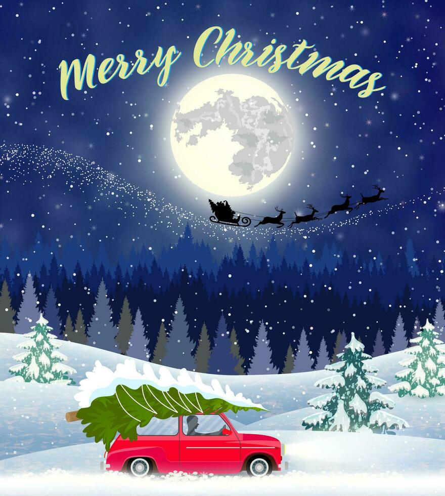 Christmas card design of car with tree on the top vector