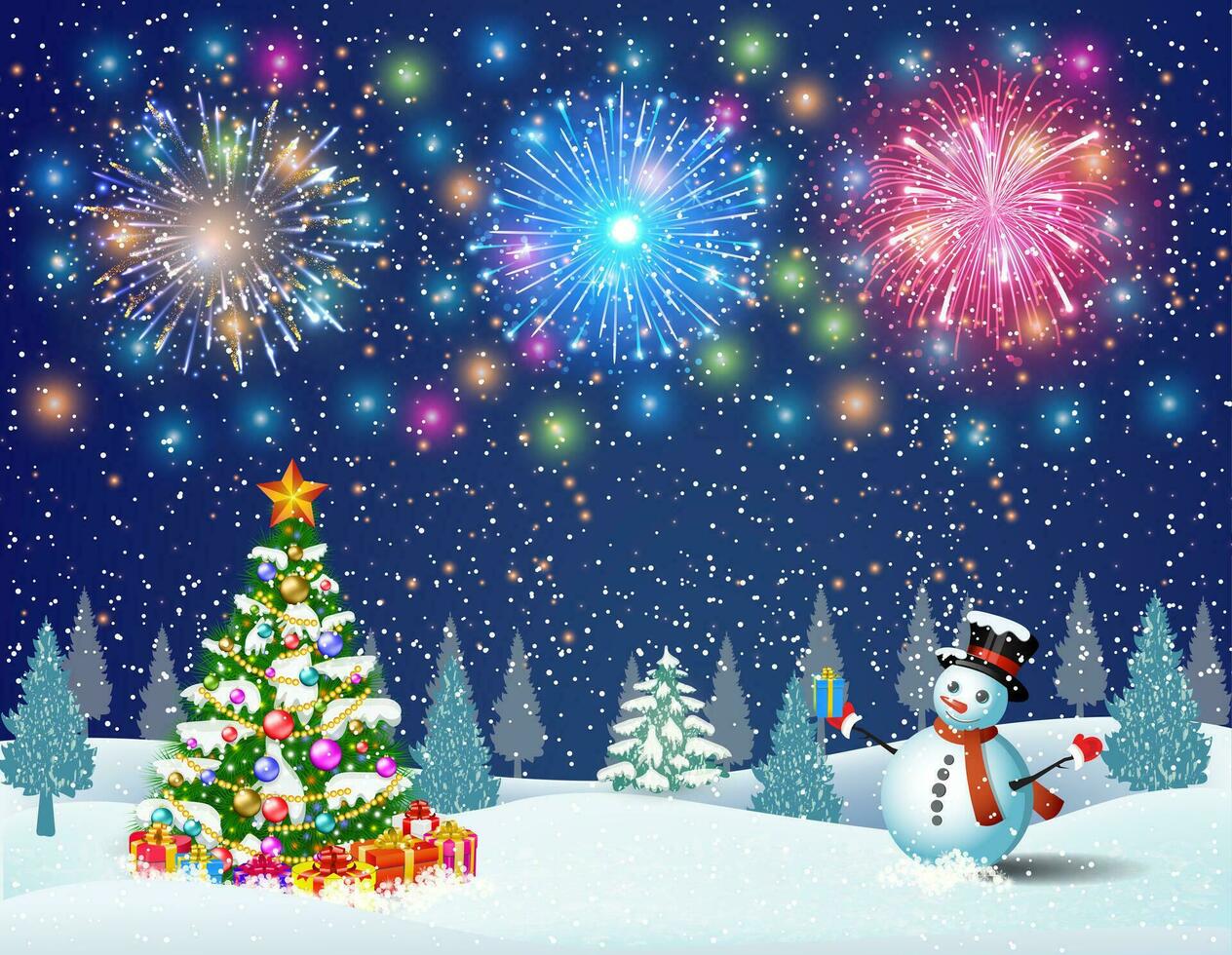 Christmas landscape at night vector