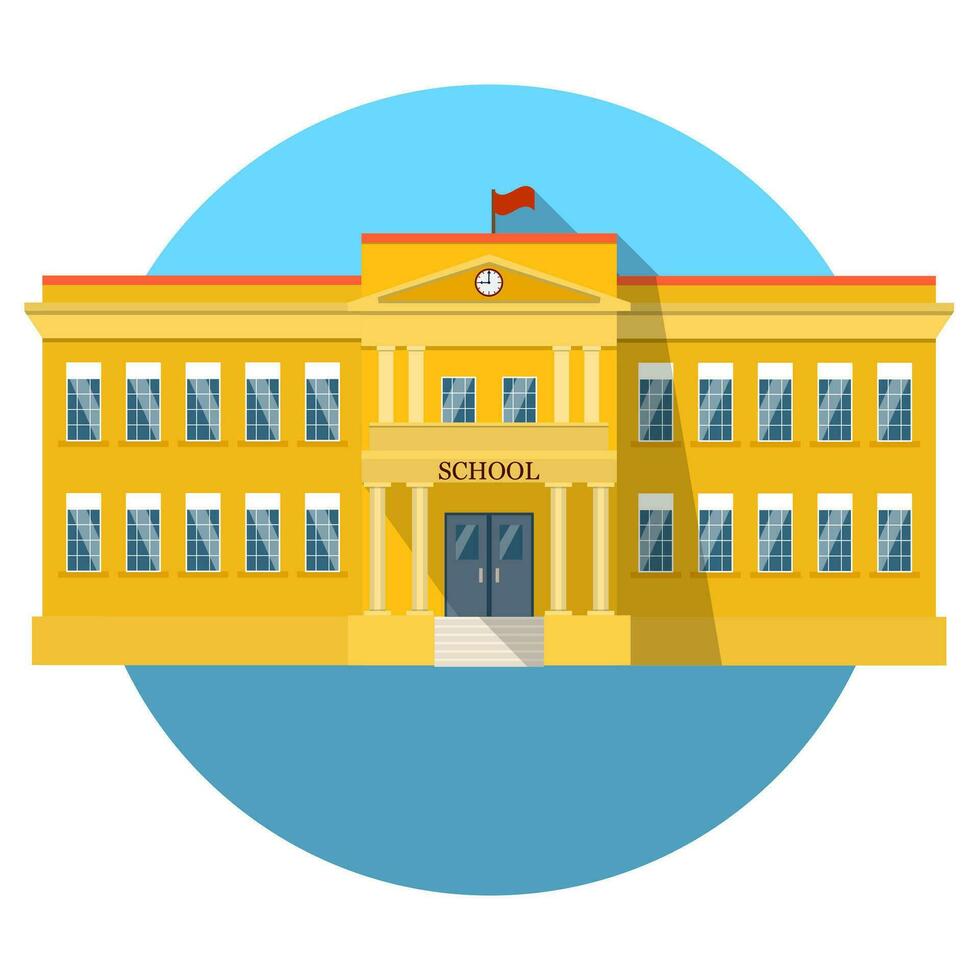 School building flat icon with long shadow vector