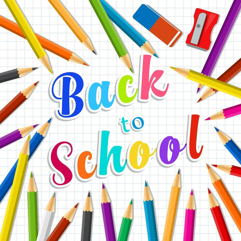 Back to school. Rainbow pencils and eraser vector