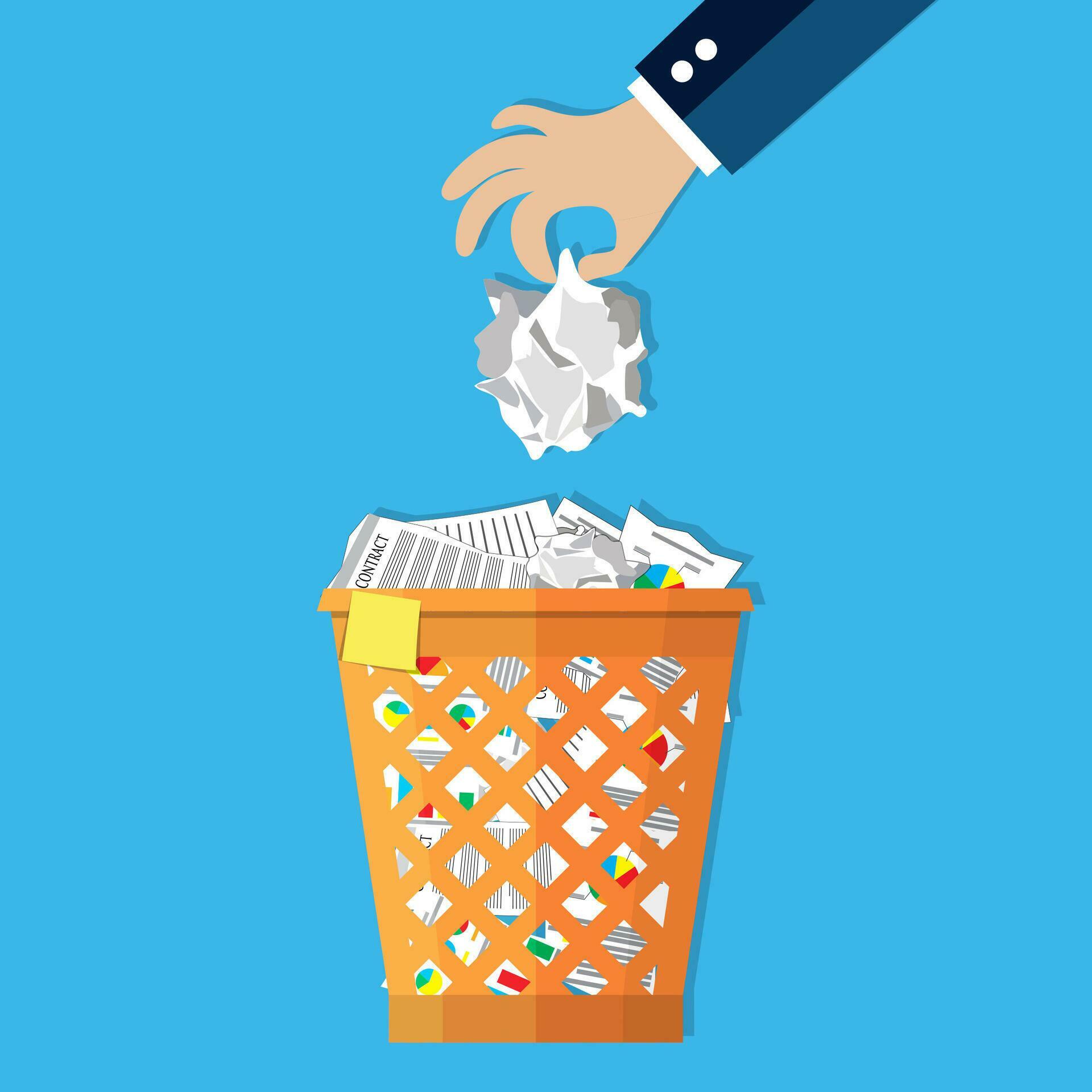 businessman hand put paper in recycle bin 35996189 Vector Art at Vecteezy