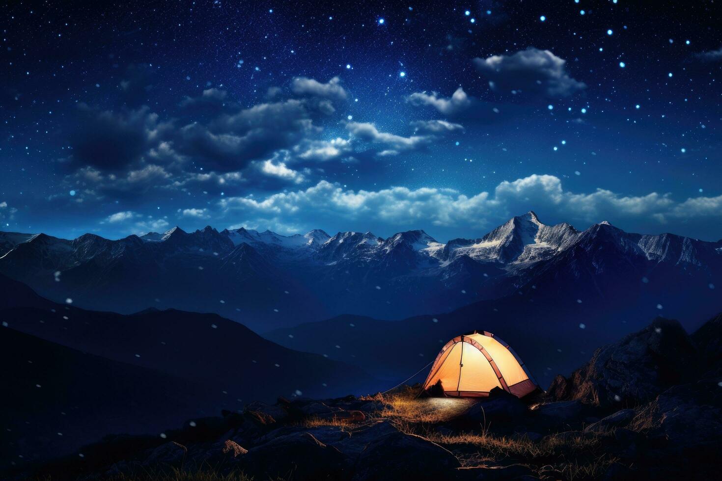 AI generated Tourist tent in the mountains at night. Elements of this image furnished by NASA, AI Generated photo