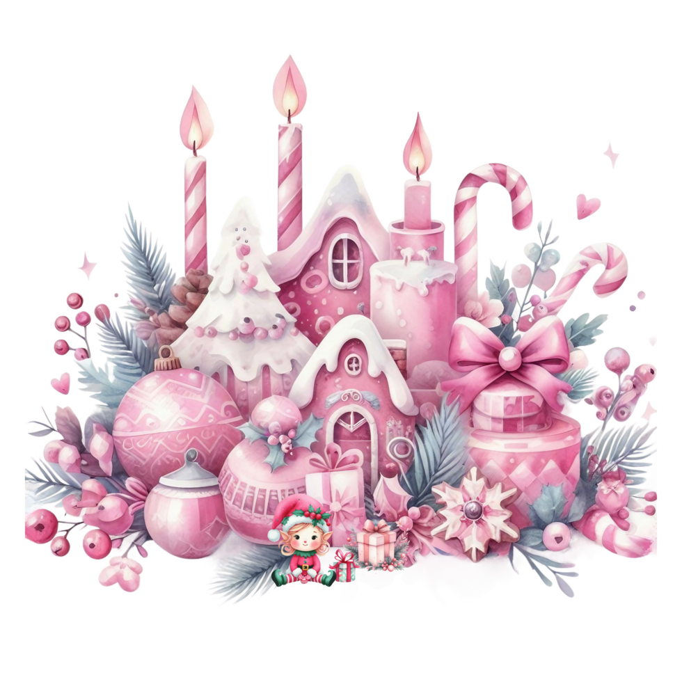 ai généré rose Noël maison avec bougies et décorations png