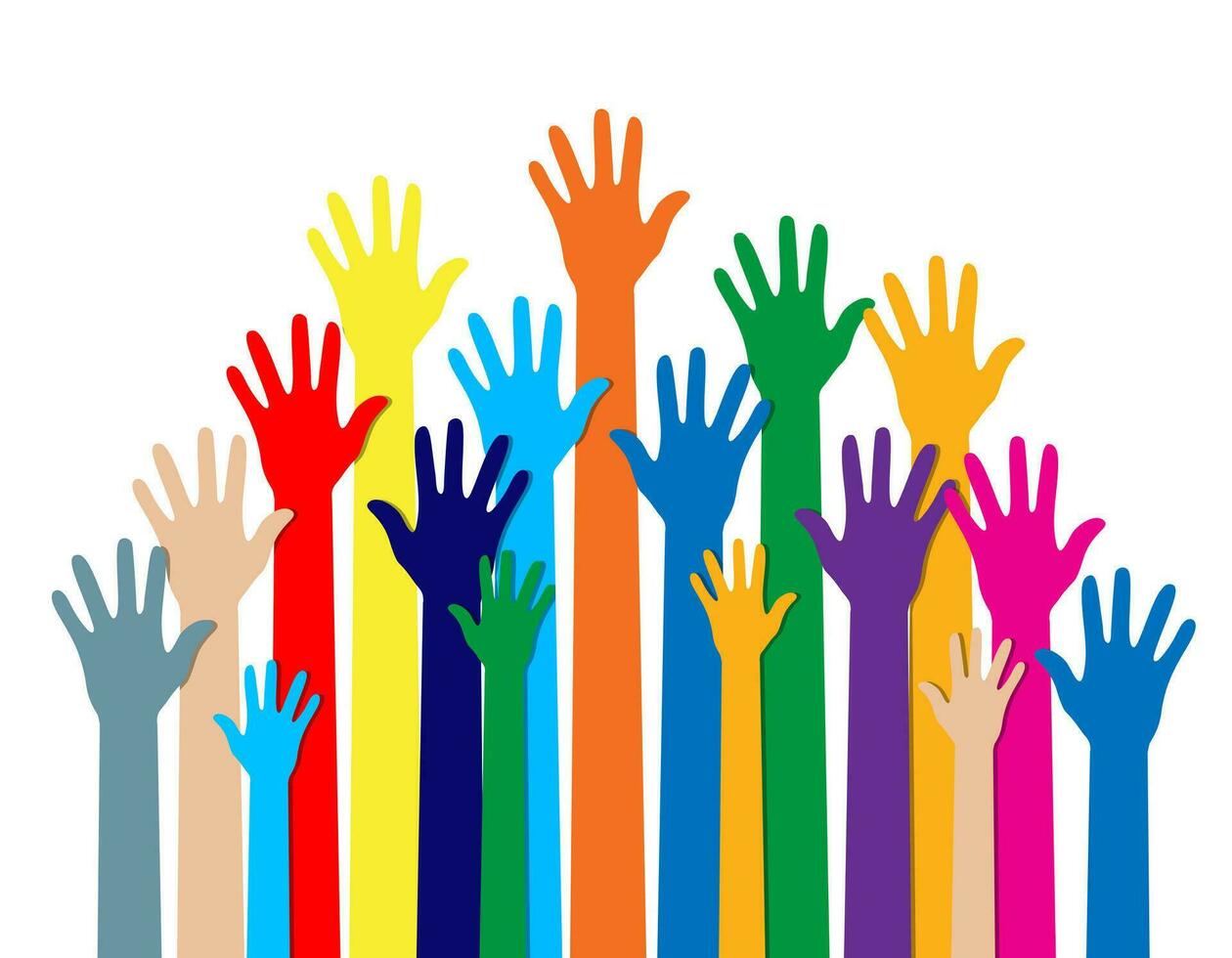 Group hands of different colors. vector