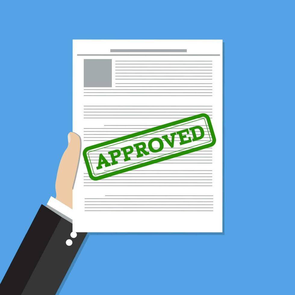 Hand holds approved document vector