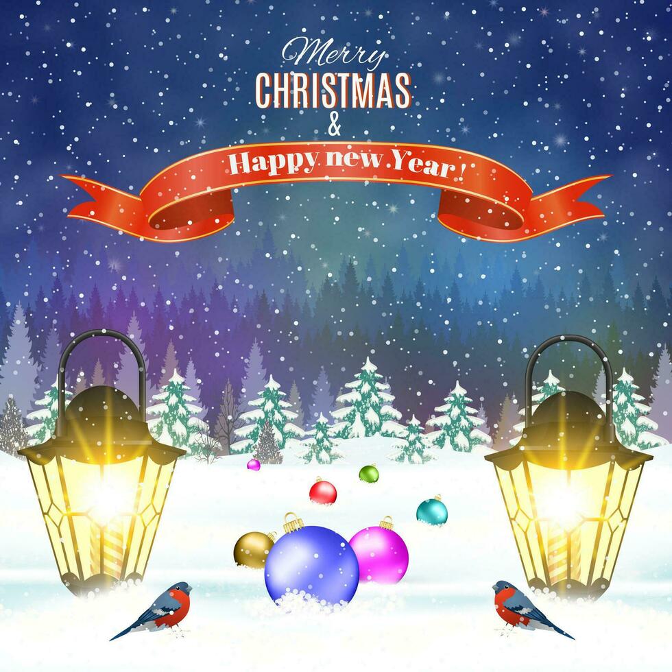 Christmas vintage greeting card on winter village vector