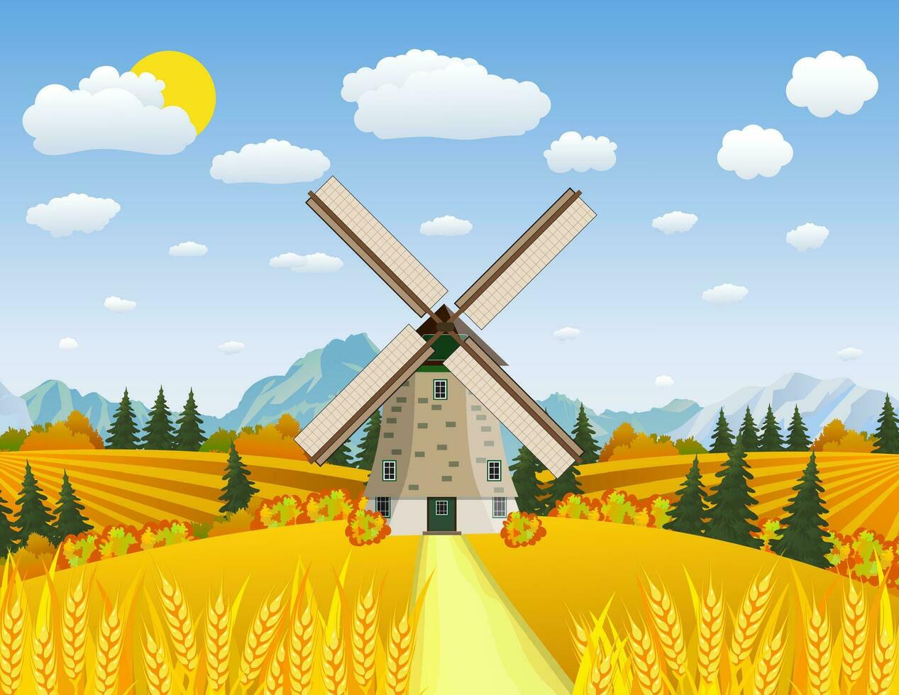 Cartoon beautiful fall farm scene vector
