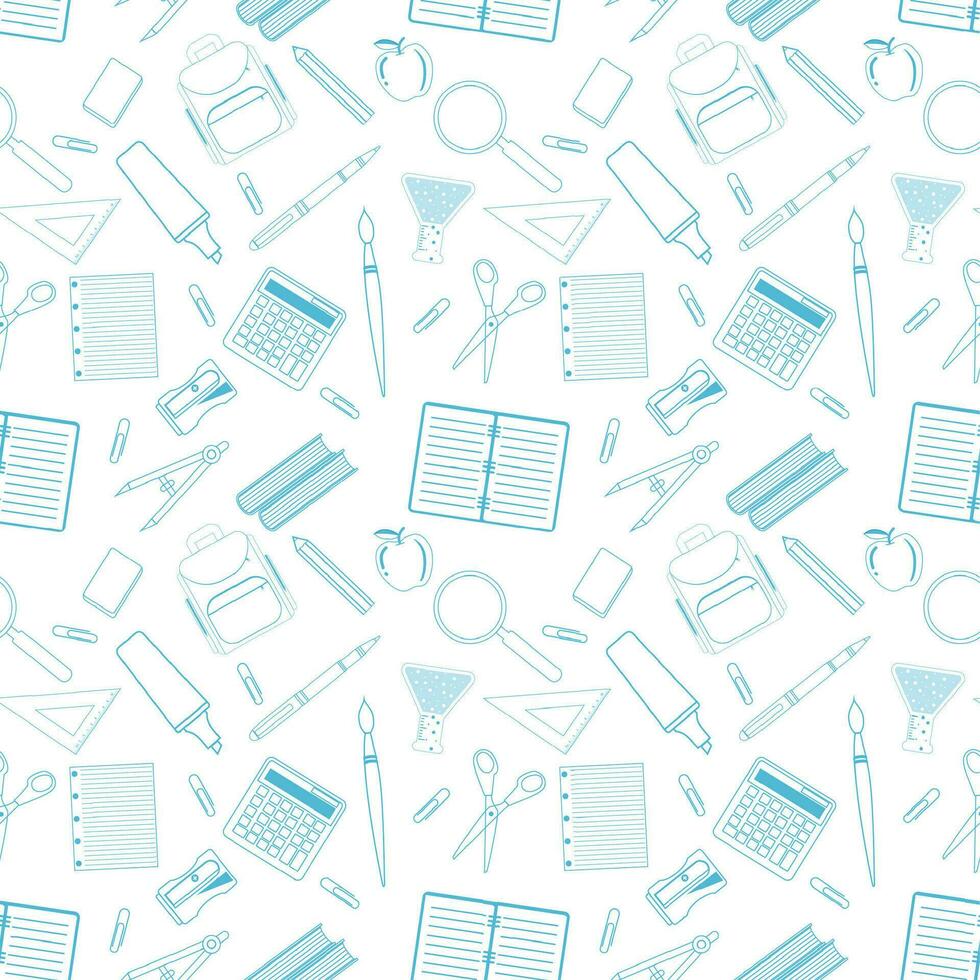 Seamless pattern with different school objects vector