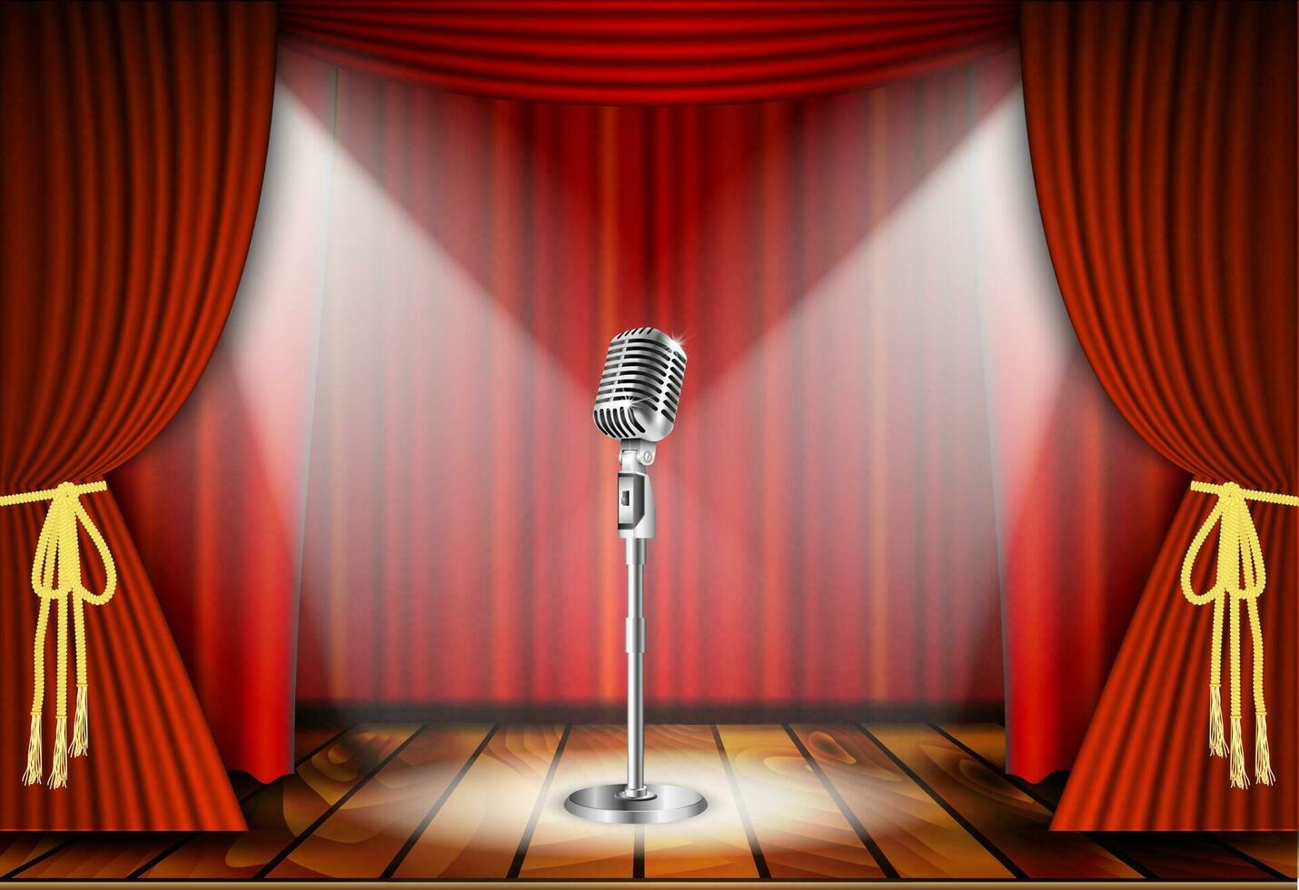 Microphone and red curtain vector