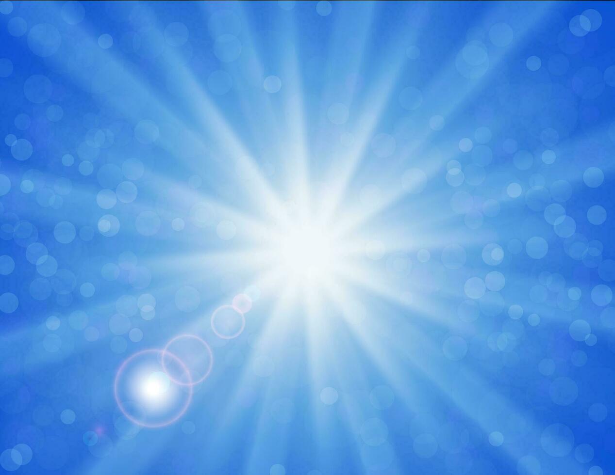 Vector background with shiny sun over a blue sky