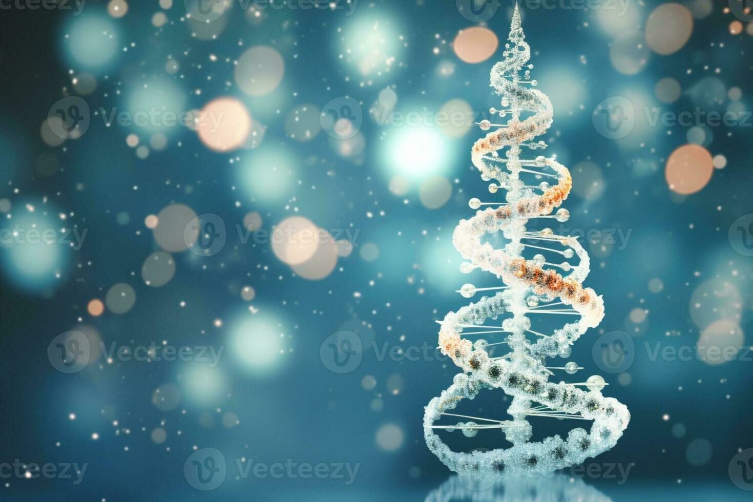 AI generated Blue Christmas tree made up with DNA structure health concept bokeh blurred background copy space photo