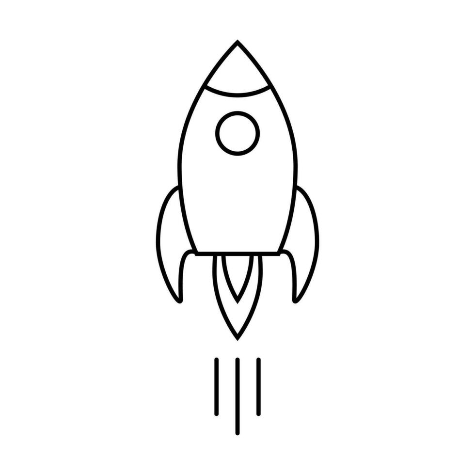 Rocket ship with fire outline vector icon business startup concept space travel symbol for graphic design, logo, web site, social media, mobile app, ui illustration