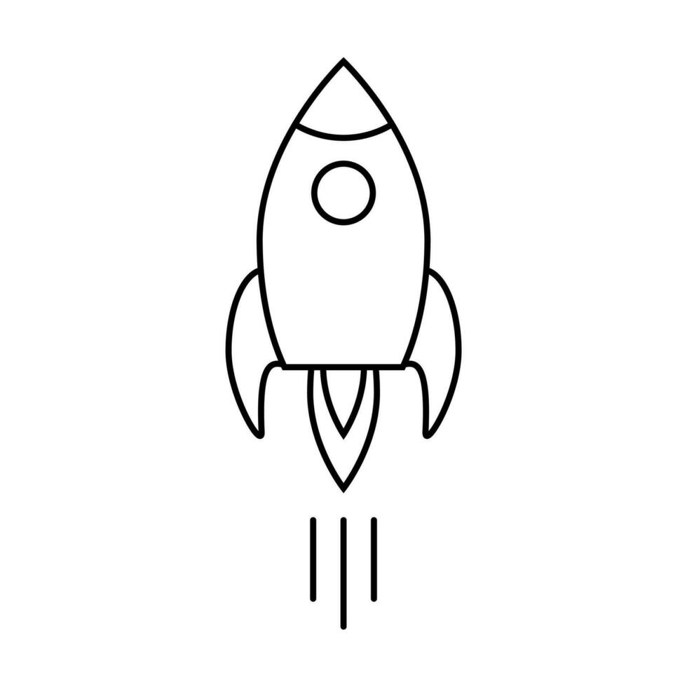 Rocket ship with fire outline vector icon business startup concept space travel symbol for graphic design, logo, web site, social media, mobile app, ui illustration