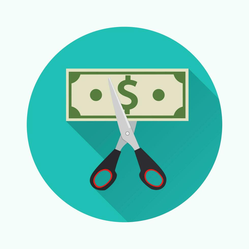 Scissors cutting money bill. vector