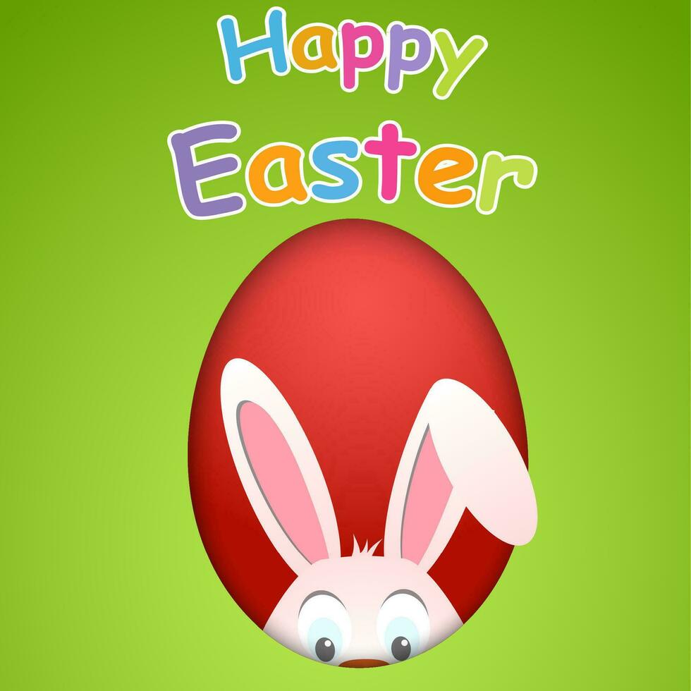 Happy Easter card with egg and hiding rabbit vector