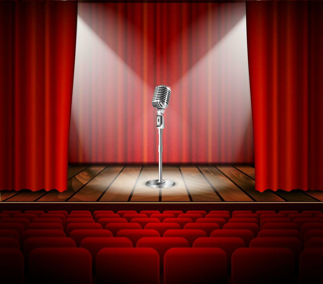 Microphone and red curtain vector