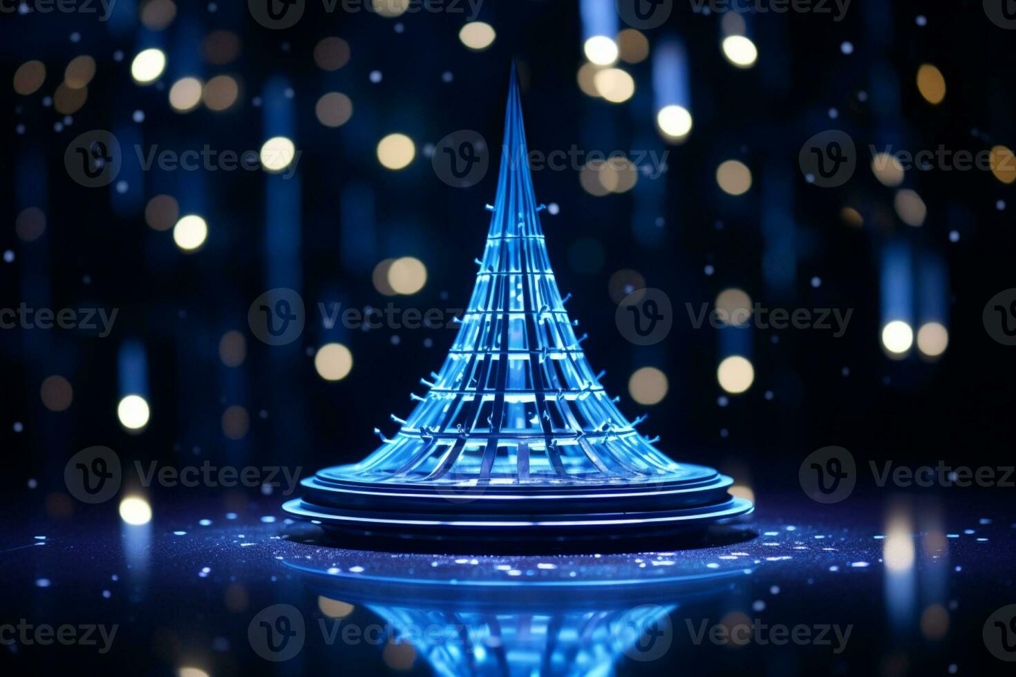 AI generated Abstract Blue shinny Christmas tree with bokeh background technology concept photo
