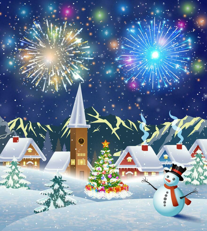 snowy village landscape vector