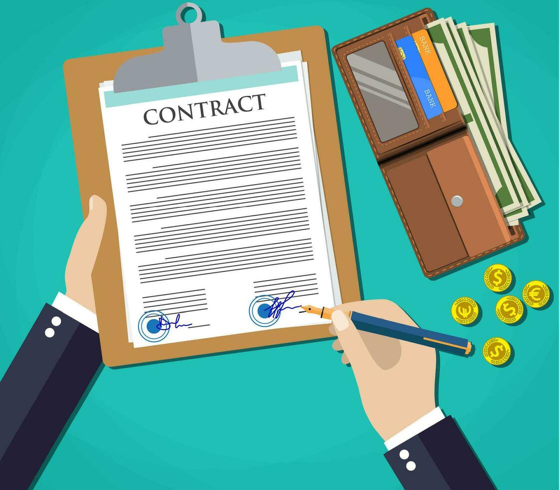 Businessman document signing up contract agreement, vector