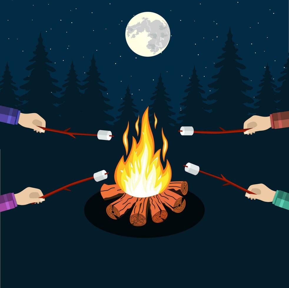 Bonfire with marshmallow vector