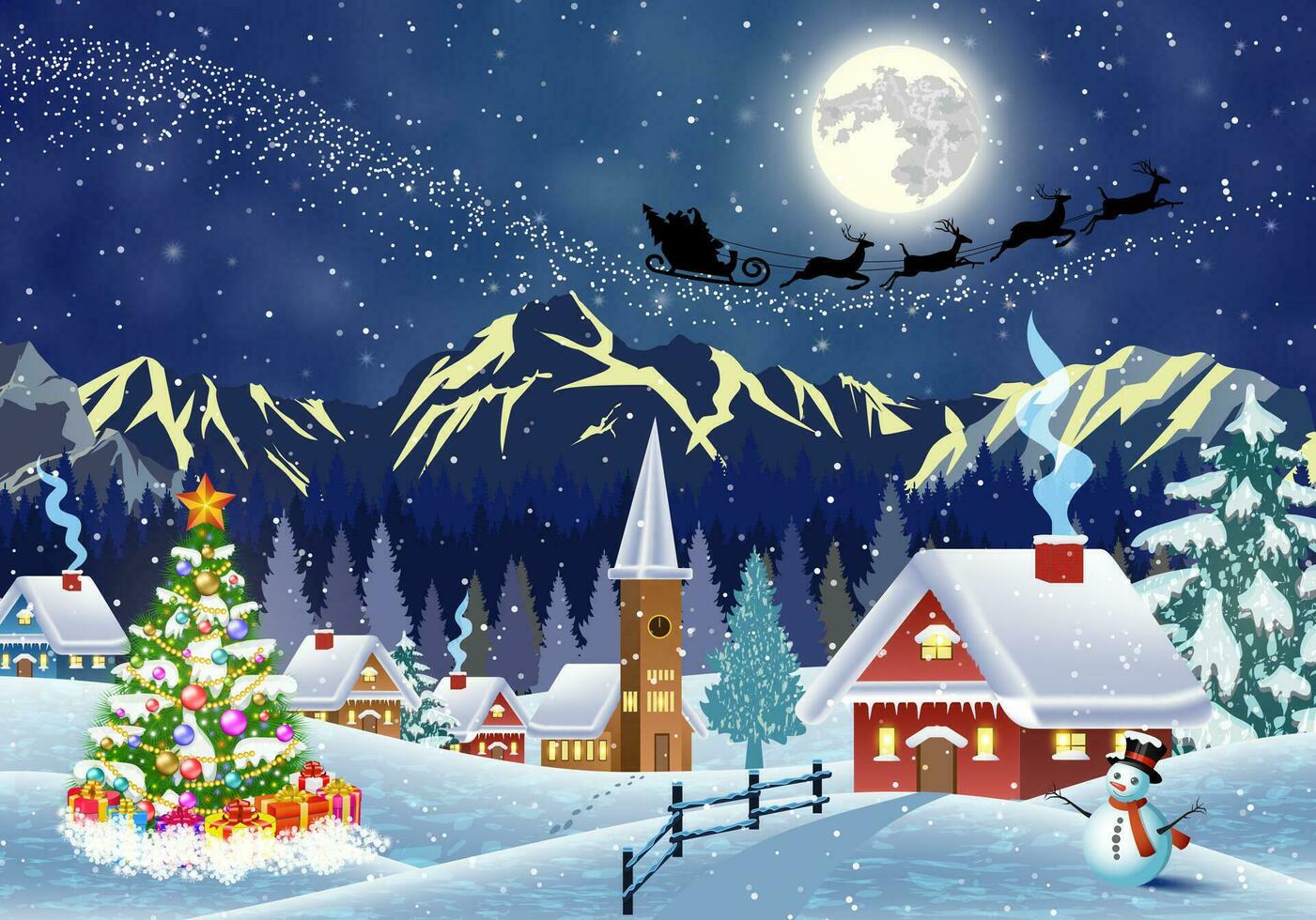 house in snowy Christmas landscape at night vector