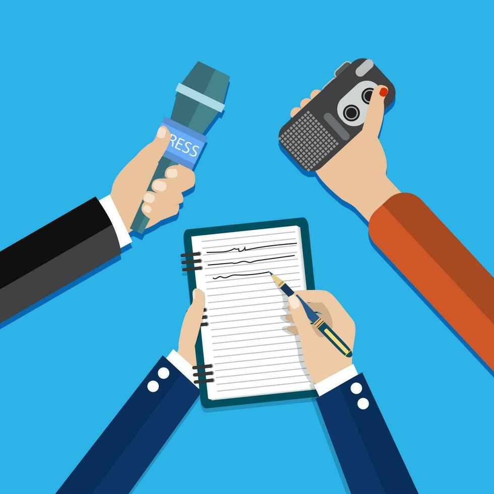 hands holding voice recorder, microphone vector