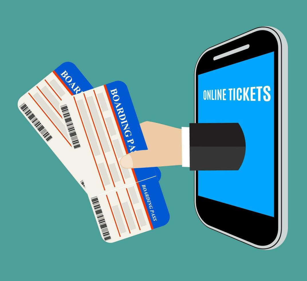 Hand coming out of the smartphone with ticket vector