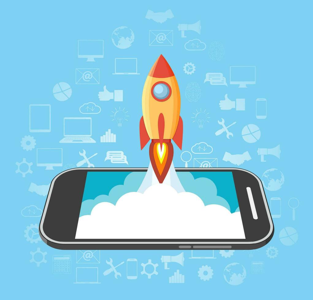 Rocket launched from the phone. vector