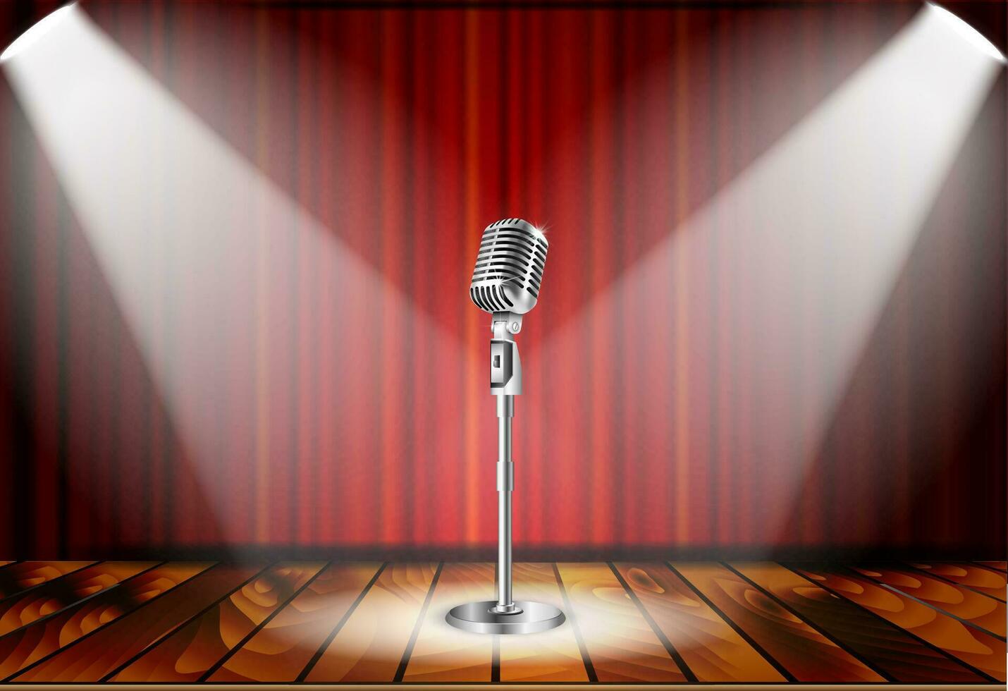 Microphone and red curtain vector