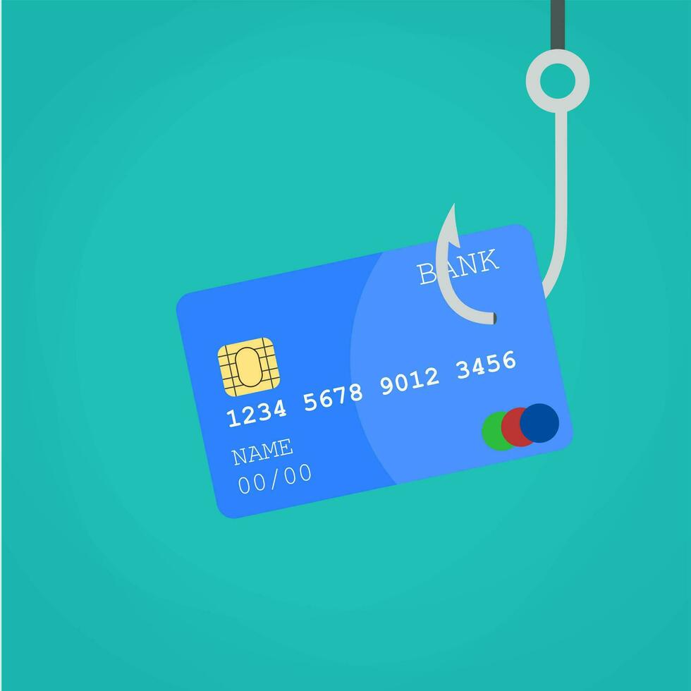 Data Phishing credit or debit card on fishing hook vector