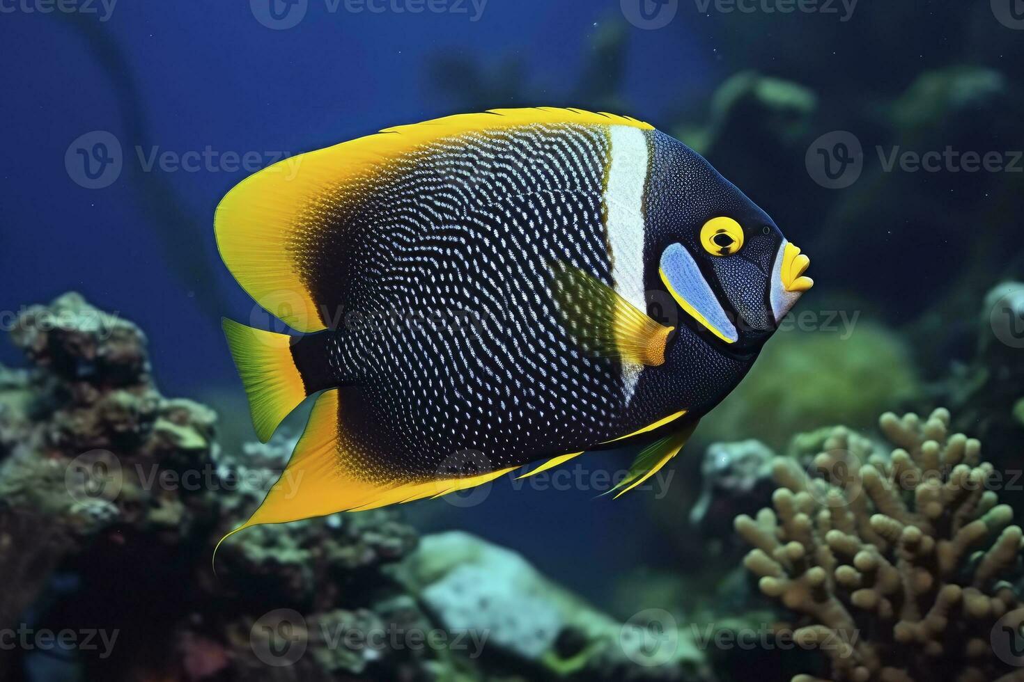 AI generated Beautiful angelfish in the ocean. AI Generated photo