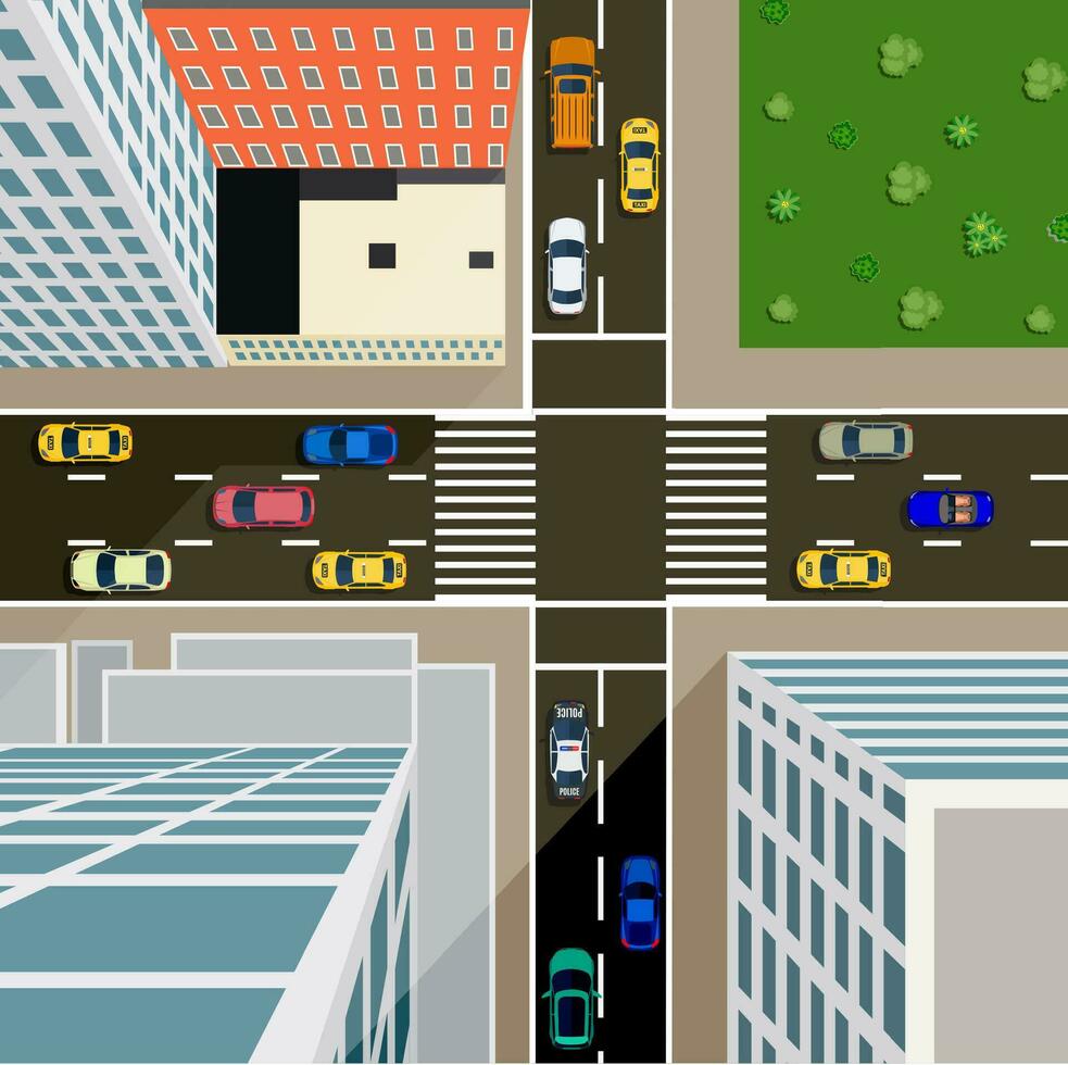 Crossroads in the city top view. vector