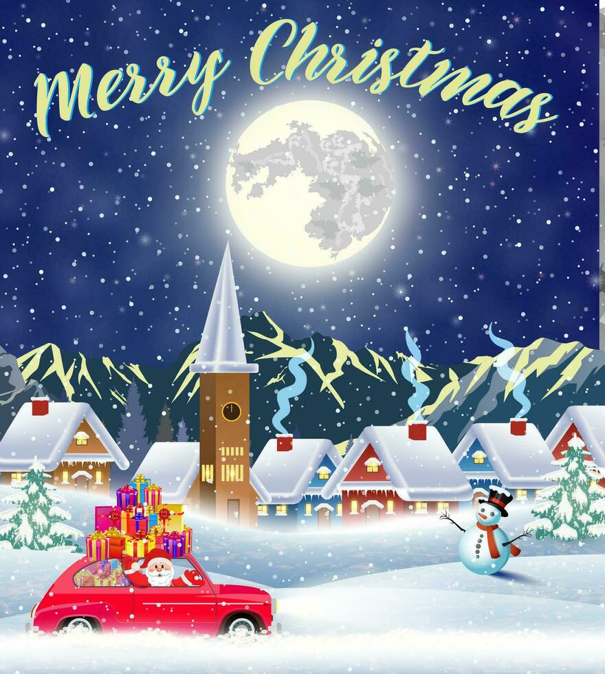 Christmas card design of car with tree on the top vector
