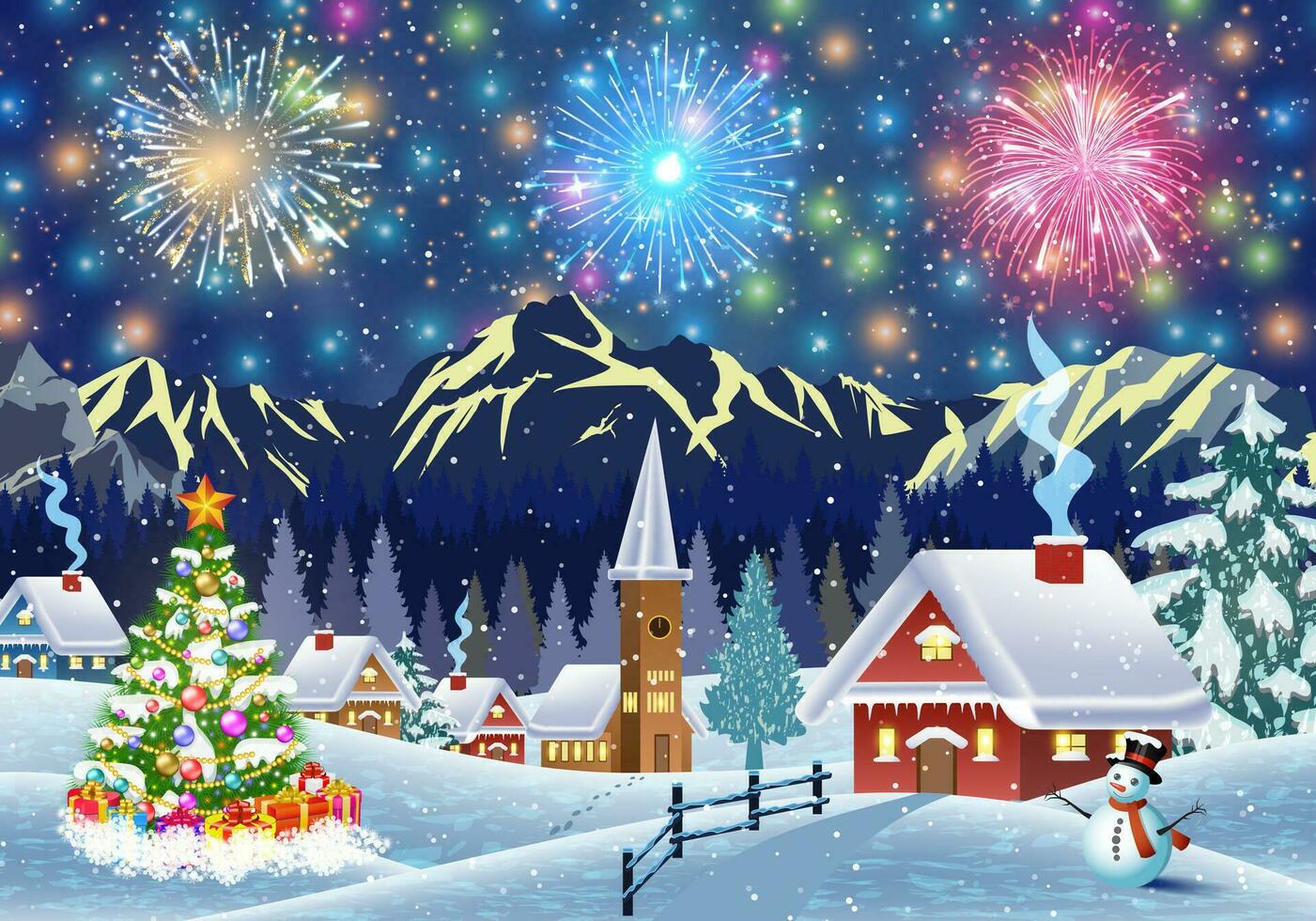 house in snowy Christmas landscape at night vector