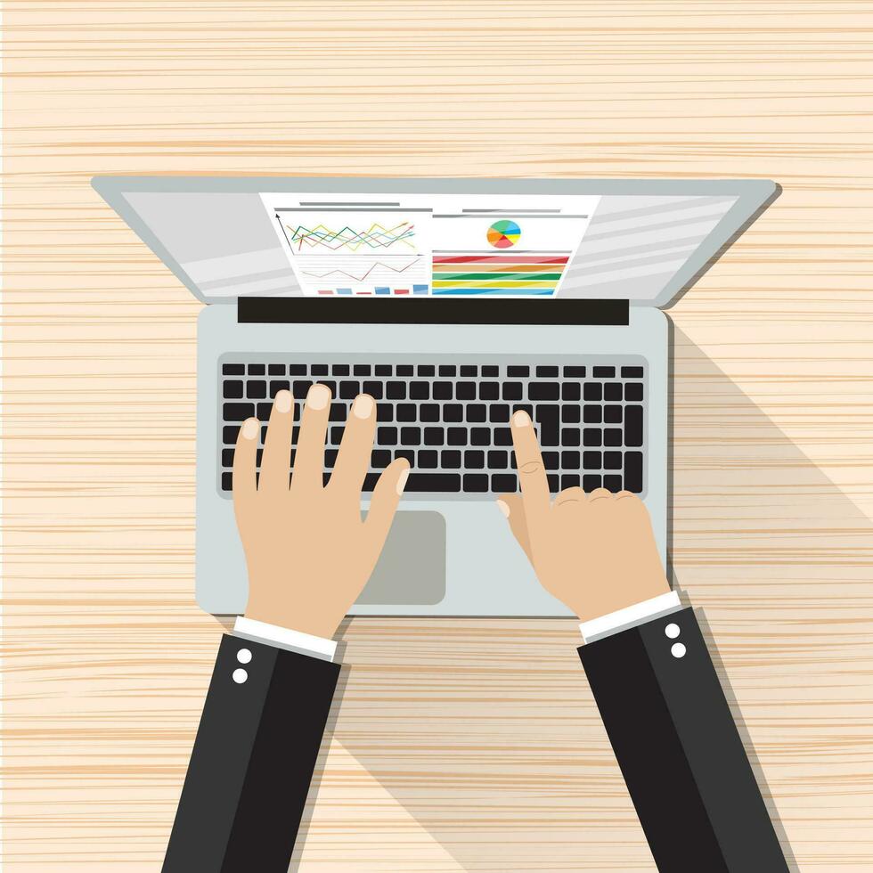 Businessman Hands Working Laptop. vector