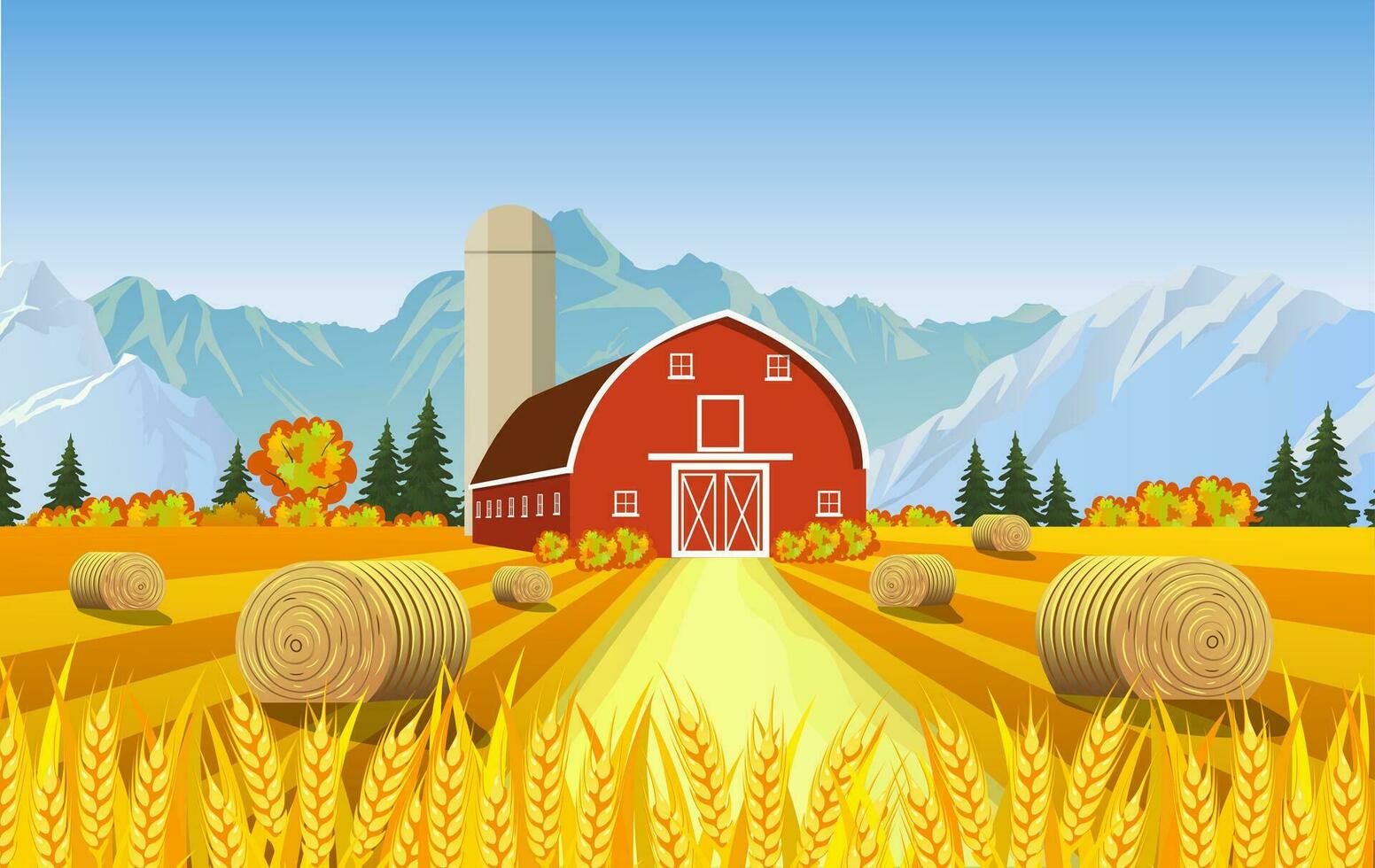 Cartoon beautiful fall farm scene vector