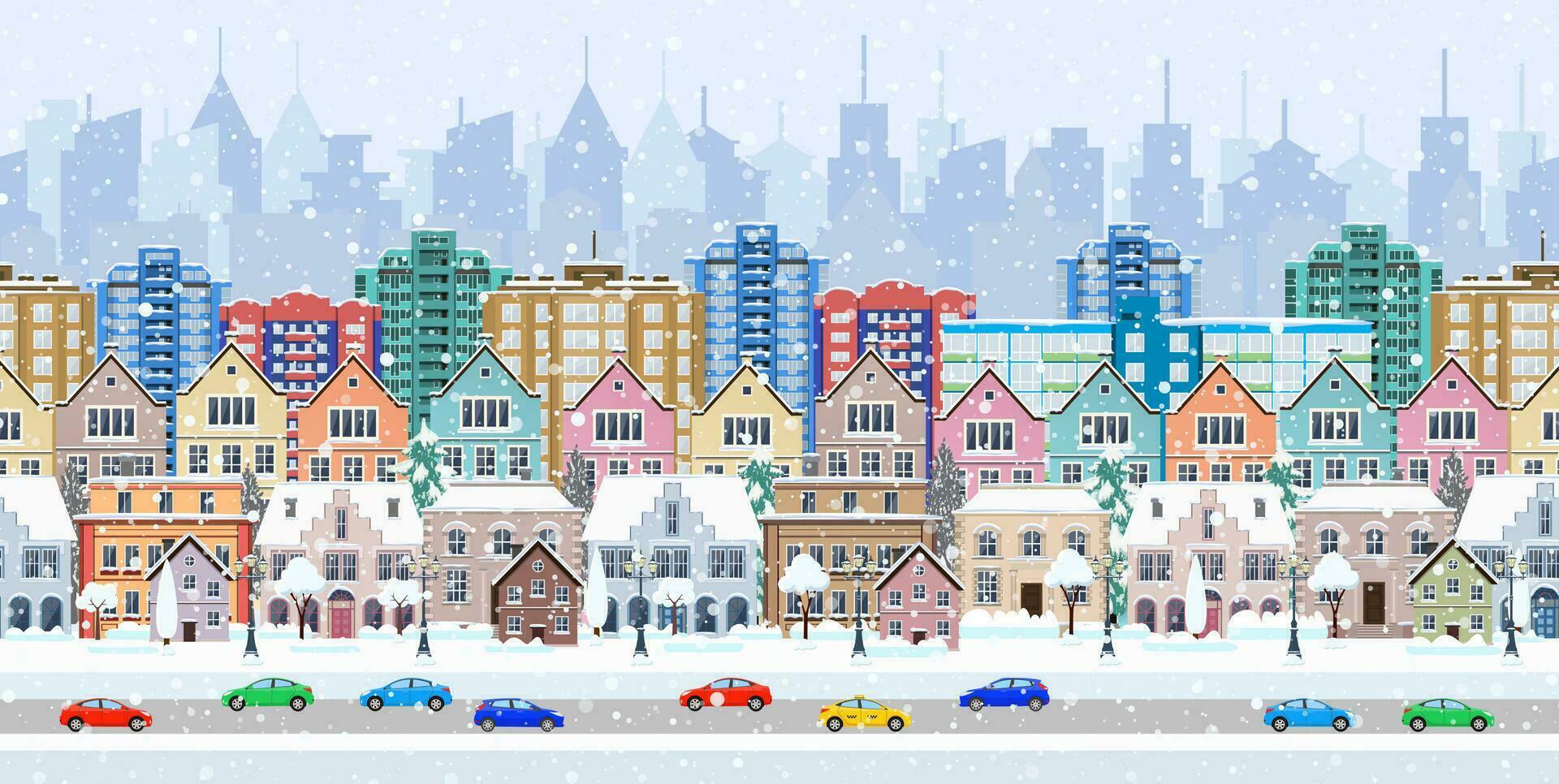 panorama. seamless border with a winter cityscape vector