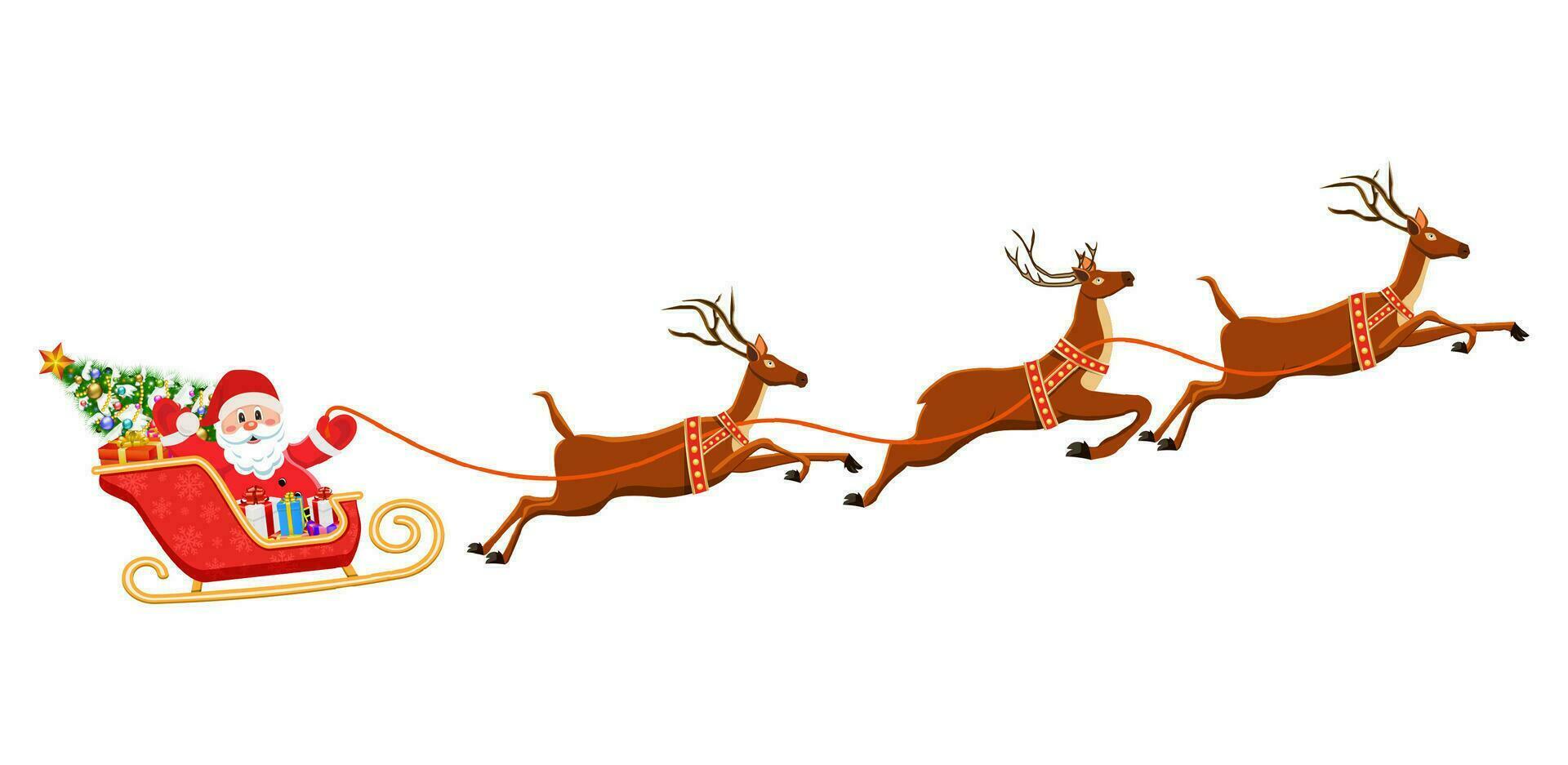 vector illustration of Santa Claus flying with deer