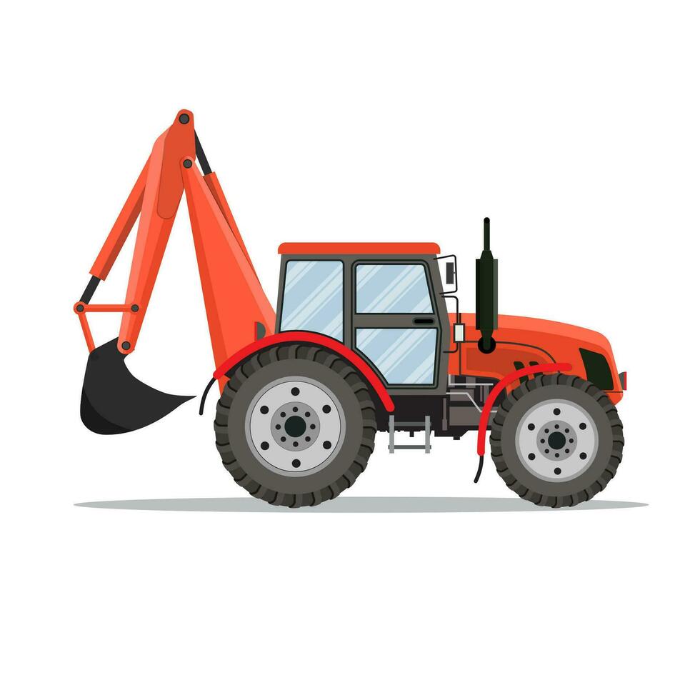 rojo tractor excavador icono vector