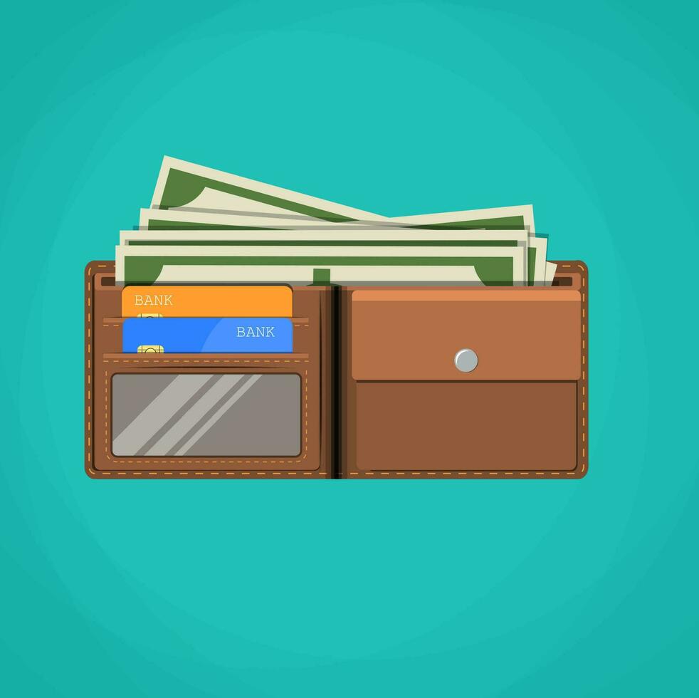 Flat wallet card and cash. vector