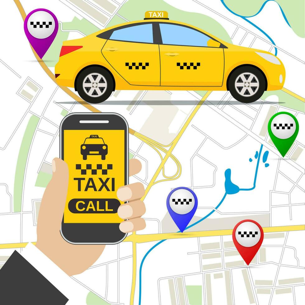 Smartphone with taxi service application vector