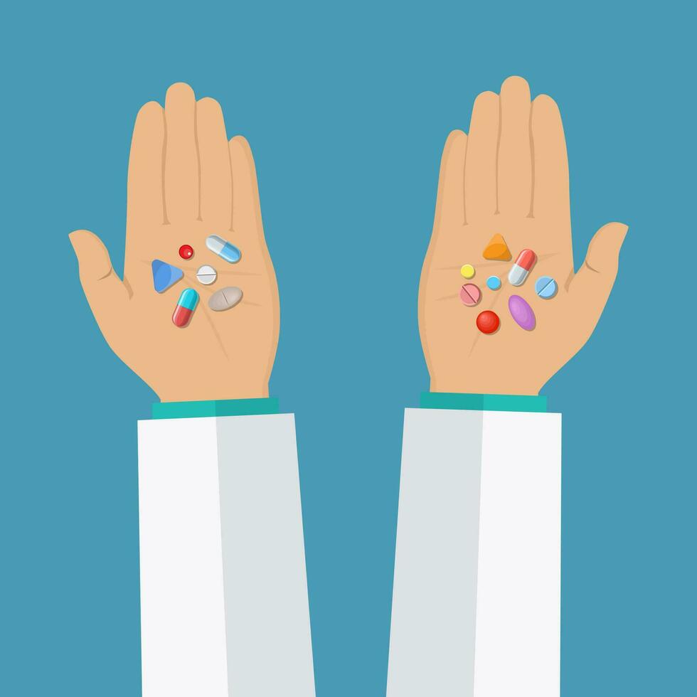 Hands with pills. vector