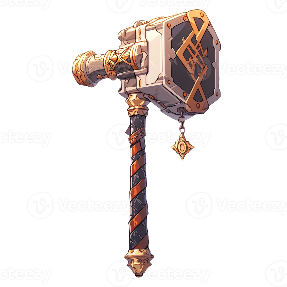 AI generated 2d ancient war hammer weapon game asset animation design png